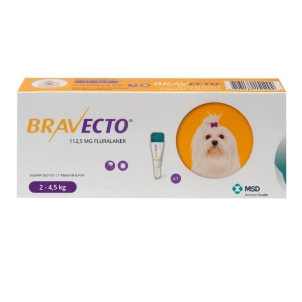 Bravecto spot on perro 112,5mg 2-4,5kg | protección duradera contra pulgas y garrapatas