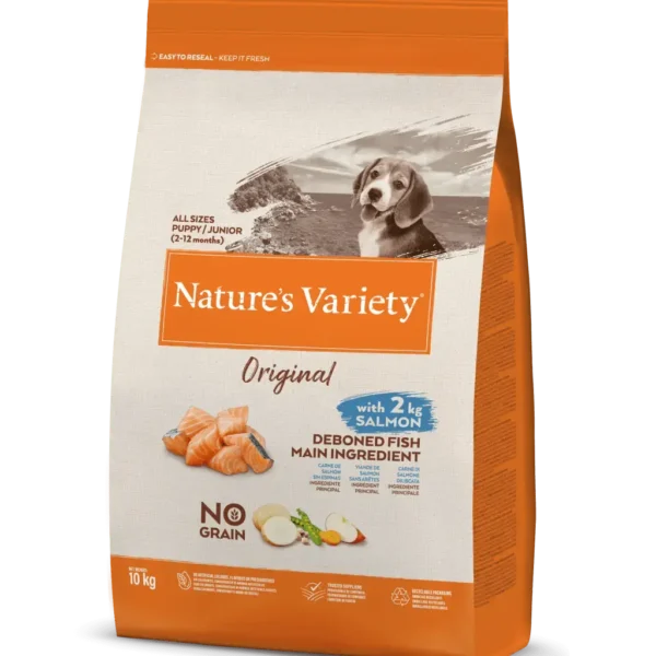 Pienso para cachorros nature’s v original junior salmón 10kg - nutrición óptima