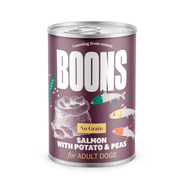 Comida para perro adulto boons: salmón, patata y guisantes - pack 6x400g