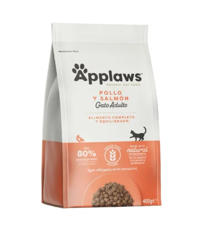 Pienso natural para gatos adultos applaws pollo y salmón 400g - sin cereales, rico en taurina y omega 3