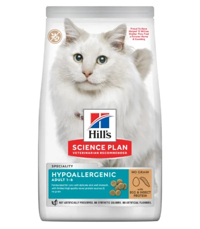 Hill's sp feline adult hypoallergenic huevo e insectos 7kg - alimento seco saludable para gatos