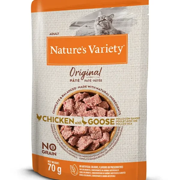 Nature's v original feline adult chicken and goose pâté 12x70g - healthy wet food for cats