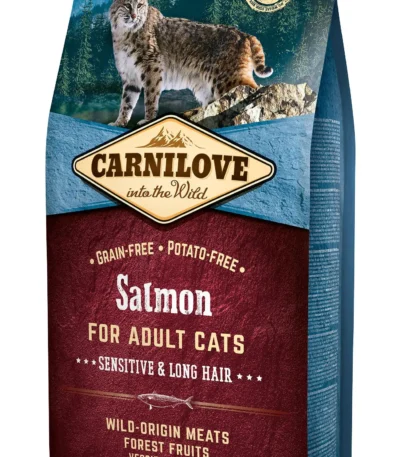 Pienso seco para gatos adultos de pelo largo sensibles - carnilove feline salmón 6kg