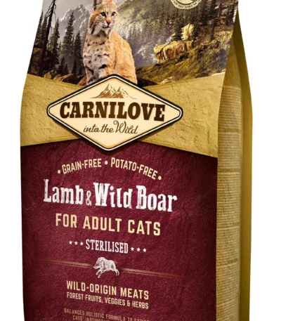 Pienso seco saludable para gatos esterilizados - carnilove feline adulto cordero y jabalí 2kg