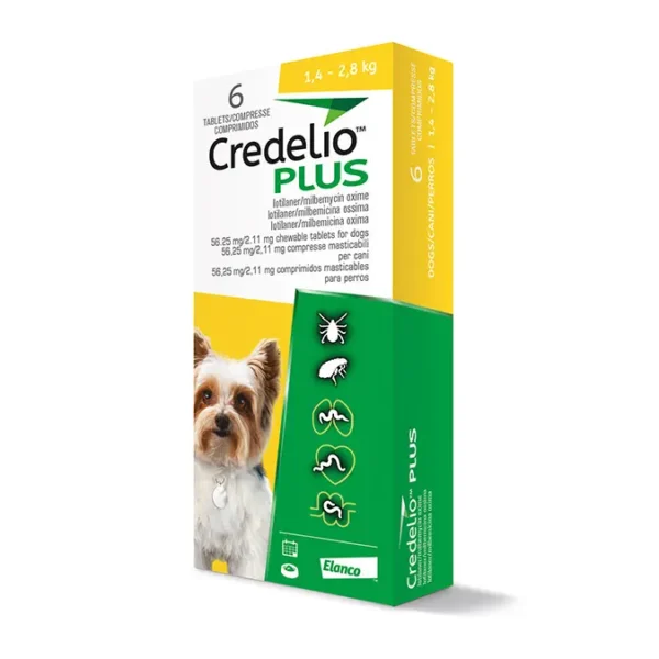 CREDELIO PLUS PERRO 56MG 1,3-2,5KG 6 Comprimidos – Antiparasitario Oral de Amplio Espectro, Pulgas, Garrapatas y Parásitos Internos