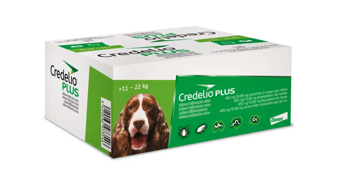 CREDELIO PLUS PERRO 450MG 11-22KG 18 Comprimidos – Antiparasitario Oral de Amplio Espectro, Pulgas, Garrapatas y Parásitos Internos
