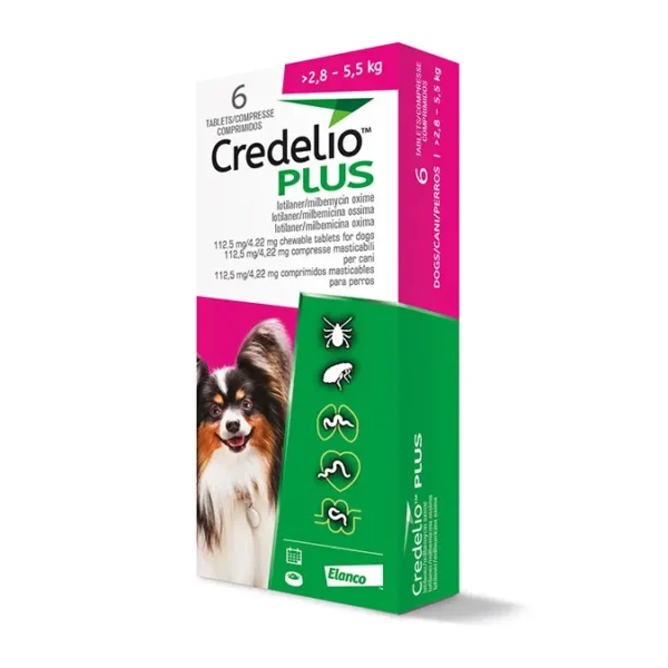 CREDELIO PLUS 112,5 mg para Perros de 2,8 a 5,5 kg 6 Comprimidos – Antiparasitario Oral de Amplio Espectro, Pulgas, Garrapatas y Parásitos Internos